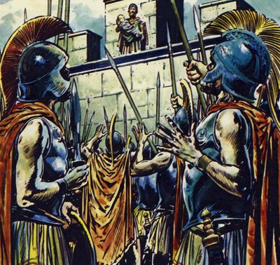 Alejandro Magno era hijo de Filipo II de Macedonia (litografía en color) de Jesus Blasco