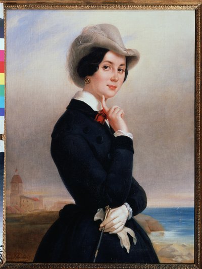 ""Retrato de la actriz rusa Vera Michurina-Samoylova (Samoylova) (1866-1948)"" Pintura de Eugene Pluchart (1809-1880) alrededor de 1840 Museo Tropinin (Tropinin) Moscú, Rusia de Jewgenij Alexandrowitsch Pluchart