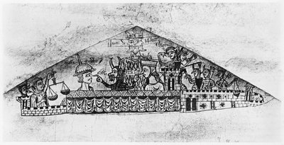 Caricatura de judíos ingleses, de una Hagadá, siglo XII-XIII de Jewish School