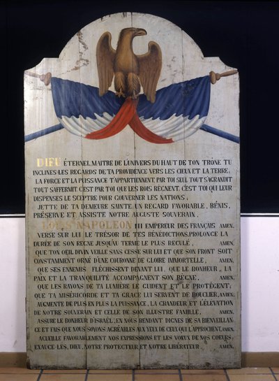Inscripción en madera: oración judía en francés para el Emperador Napoleón III. Alsacia, siglo XIX de Jewish School