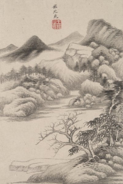 Paisaje en el estilo de varios maestros antiguos: En el estilo de Dong Yuan, 1669 (tinta y color sobre papel) de Wang Jian