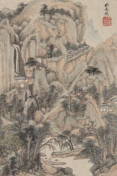 Paisaje en el estilo de varios maestros antiguos: En el estilo de Ma Wan, 1669 (tinta y color sobre papel) de Wang Jian
