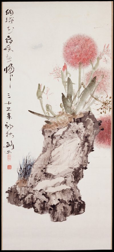 Hortensia y roca de Jianfu Gao