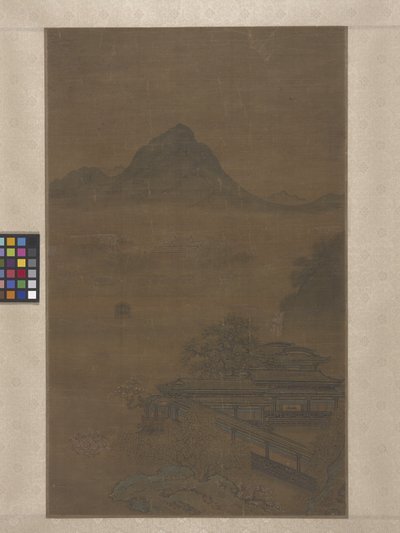 Pabellones palaciegos en brumas primaverales (tinta, color y oro sobre seda) de Jiang Yuan
