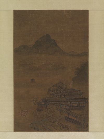 Pabellones palaciegos en brumas primaverales (tinta, color y oro sobre seda) de Jiang Yuan