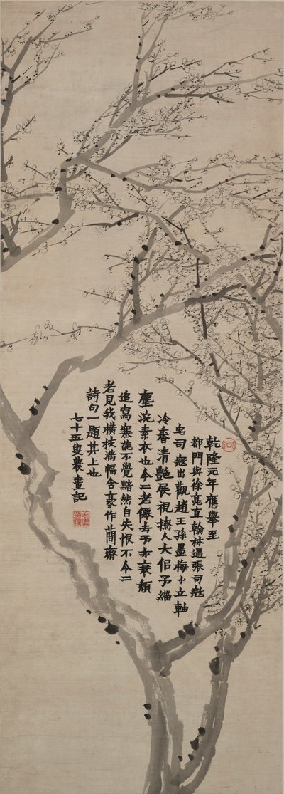 Plum Blossom con inscripción en escritura estándar (kaishu) de Jin Nong