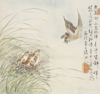 Un pájaro llevando comida en su boca, 1857 de Jin Yuan