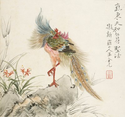 Un fénix de pie sobre una roca, 1857 de Jin Yuan