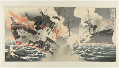 La gran batalla naval a la entrada del puerto de Port Arthur Nichiro Ryojunko daikaisen no zu de Jinsai Rosetsu