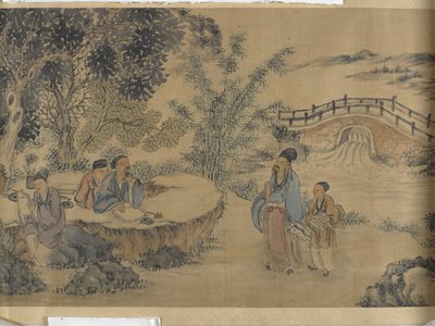 Gathering At The Lanting Orchid Pavilion (tinta y color sobre satén) de Jiuru Chen