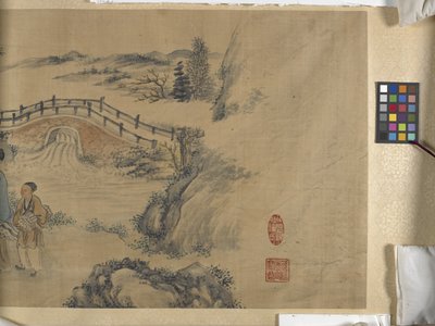 Gathering At The Lanting Orchid Pavilion (tinta y color sobre satén) de Jiuru Chen