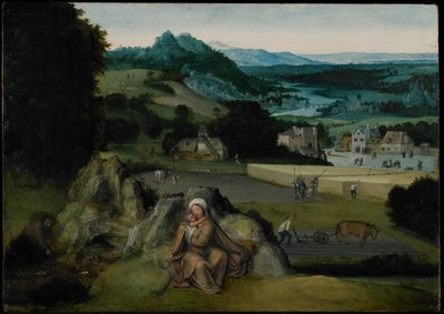 El descanso en la huida a Egipto (El campo de trigo milagroso) c.1518-24 (óleo sobre tabla) de Joachim (workshop of) Patinir