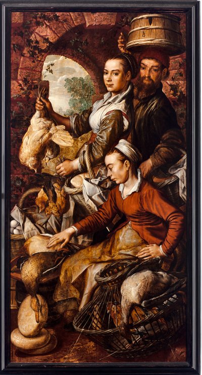 Los comerciantes del mercado vendiendo aves y huevos - Pintura de Joachim Beuckelaer (1533-1574) 1564. Dim 203x103 cm. Génova, Musei di Strada Nuova de Joachim Beuckelaer
