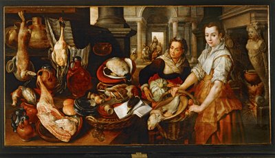Jesucristo en casa de Marta y María ... (pintura sobre lienzo) de Joachim Bueckelaer