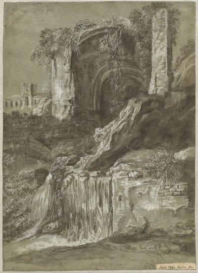 Una cascada con ruinas (reverso) de Joachim Franz Beich