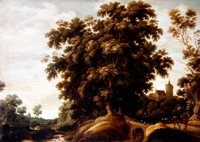 Un Paisaje Fluvial con Figuras y un Pueblo al Fondo de Joachim Govertsz Camphuysen
