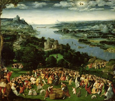 La alimentación de los cinco mil (óleo sobre tabla) de Joachim Patenier