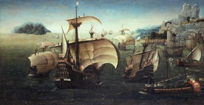 Carracas Portuguesas en una Costa Rocosa, c. 1540 de Joachim Patinir follower of