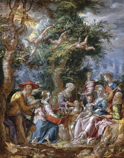La Sagrada Familia con santos y ángeles de Joachim Wtewael or Utewael
