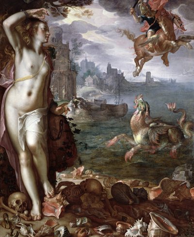 Perseo rescatando a Andrómeda de Joachim Wtewael or Utewael
