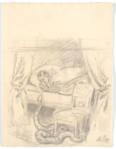 Una gran serpiente subiendo a la cama de una niña de Joakim Frederik Skovgaard