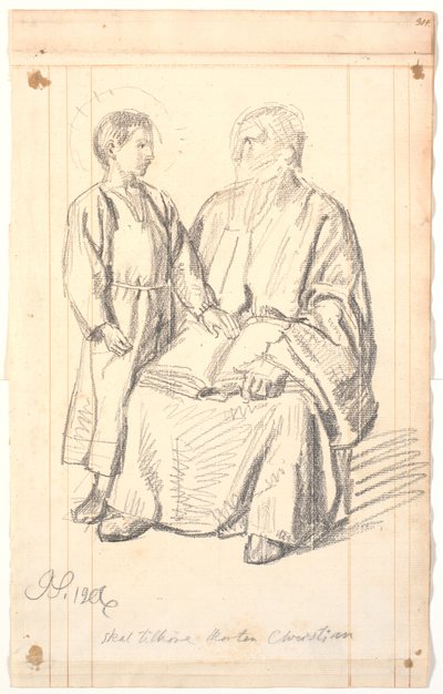Estudio de figura de anciano sentado y niño de pie de Joakim Frederik Skovgaard