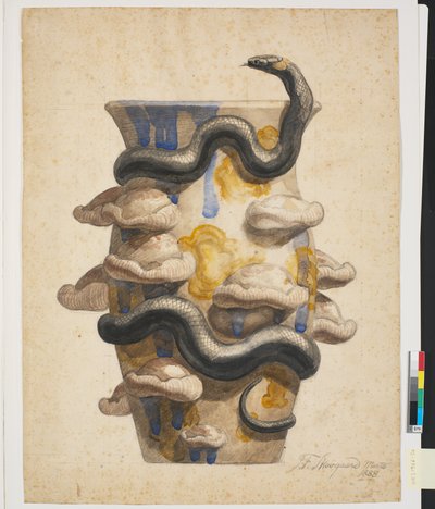 Trabajo preliminar para jarrón decorado con serpiente y hongos en relieve de Joakim Frederik Skovgaard