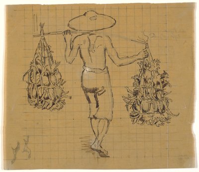 Javanés caminando con dos cargas en un yugo, visto desde atrás de Joakim Frederik Skovgaard