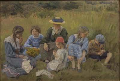 Descanso en el prado. La esposa y los hijos del artista de Joakim Frederik Skovgaard