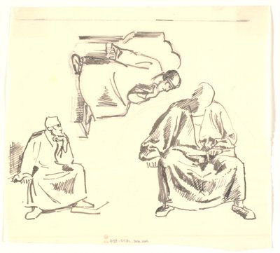 Tres estudios de un hombre barbudo sentado. Saúl de Joakim Frederik Skovgaard