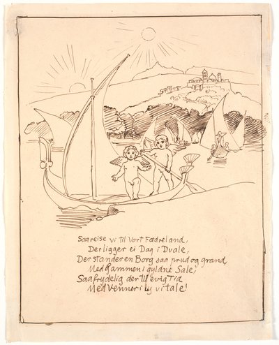 Boceto para la última ilustración con los niños ángeles en el bote de Joakim Frederik Skovgaard