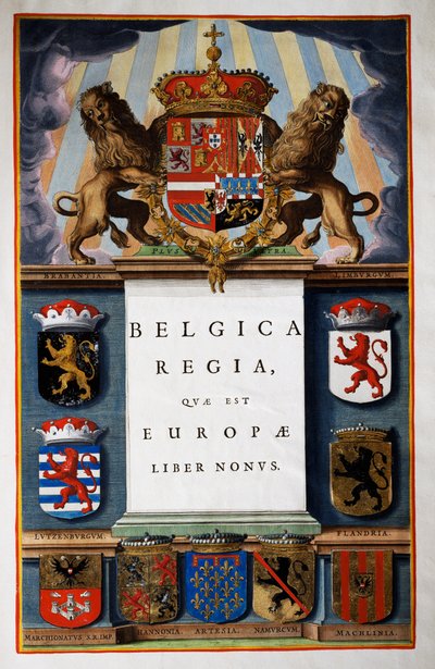 Belgica Regua quae est Europae, Libro IX, página del título del Volumen IV, de Atlas Maior, atlas en 11 volúmenes, por Joan Blaeu (1596-1673), grabado en cobre, 57.5x39 cm, Ámsterdam de Joan Blaeu
