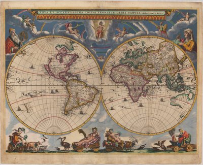 Mapa de doble hemisferio del mundo de Joan Blaeu