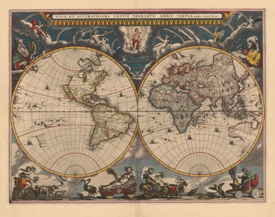 Mapa de doble hemisferio del Mundo, 1662 de Joan Blaeu