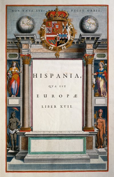 Hispania quae est Europae (España), Libro XVII, página de título Volumen IX, Atlas Maior, por Joan Blaeu (1596-1673), grabado en cobre, 57.5x39 cm, Ámsterdam de Joan Blaeu