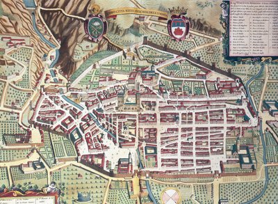 Mapa de Gubbio, Italia, del Theatrum civitatum et admirandorum Italiae de Joan Blaeu, grabado de Joan Blaeu
