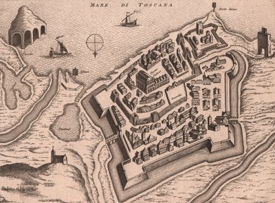 Mapa de Nettuno, Lacio, Italia, grabado en cobre, ca 248x198 cm de Joan Blaeu