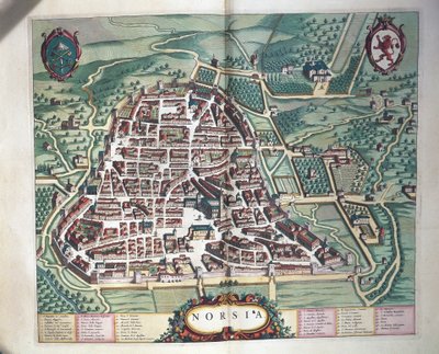 Mapa de Norcia, de Theatrum civitatum et admirandorum Italiae de Joan Blaeu, grabado de Joan Blaeu