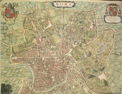 Mapa de Roma, grabado de Theatrum civitatum et admirandorum Italiae por Joan Blaeu, impreso en Italia de Joan Blaeu