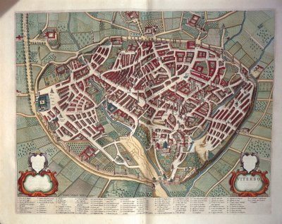 Mapa de Viterbo de Theatrum civitatum et admirandorum Italiae, por Joan Blaeu, grabado de Joan Blaeu