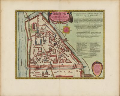 Plano del Kremlin de Moscú del siglo XVI (Castellum Urbis Moskvae), c.1600 (grabado y acuarela) de Joan Blaeu