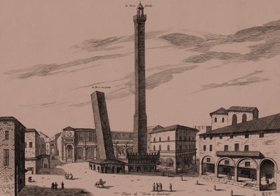 Las dos torres (Asinelli y Garisenda), Bolonia, Emilia-Romaña, Italia de Joan Blaeu