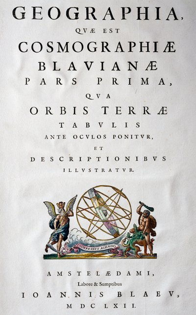 Página de título de la Parte I, Atlas Maior, atlas en 11 volúmenes, por Joan Blaeu, grabado en cobre, 57.5x39 cm, Ámsterdam de Joan Blaeu