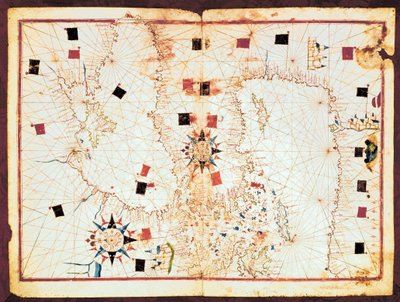 Mapa de la parte oriental del Mediterráneo y el Mar Negro, manuscrito de un atlas portulano del siglo XVI de Joan Martines