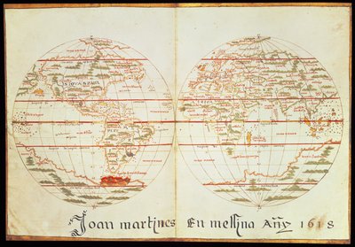 Mapa del mundo (pluma y tinta sobre papel) de Joan Martines