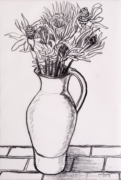 Jarra marrón con flores secas, 2000 de Joan Thewsey