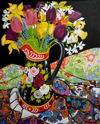 Jarra de barco del canal, narcisos y tulipanes, 2005 de Joan Thewsey