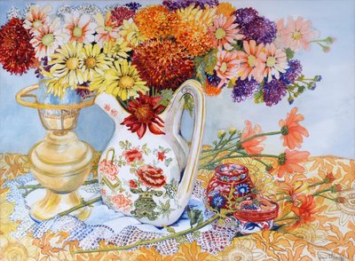 Crisantemos en una jarra china, 2012 de Joan Thewsey