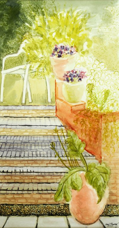 El jardín de Cynthia; Escaleras y ollas de Joan Thewsey