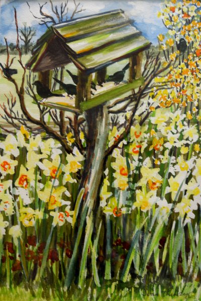 Narcisos y pájaros en la pajarera, 2000 de Joan Thewsey